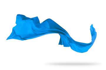 Flying piece of coloured cloth on white background