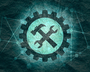 Molecule And Communication Background. Modern brochure or report design template. Wrench icon in gear. Connected lines with dots. Medical, technology, chemistry, science background