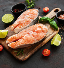Raw salmon steaks