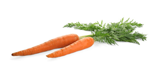 Fresh ripe carrots on white background. Wholesome vegetable