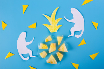 pineapple slices on the blue background