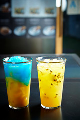 Passion fruit and blue hawaii drink