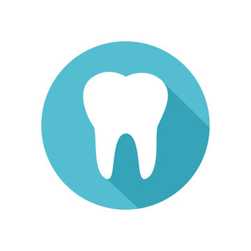 Stomatology and Dental Treatment symbol Tooth Icon with long shadow on Stylish Background Modern Flat Design Illustration