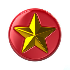 Fototapeta premium Red and golden star button 3d illustration on white background