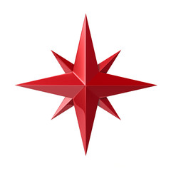 Red compass rose 3d illustration on white background