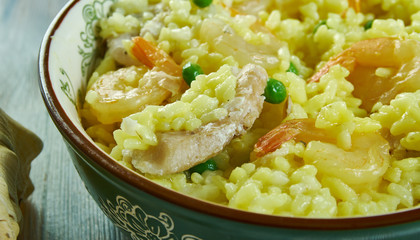 Paella with cod and shrimp