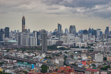 bangkok cityscape near storm come and traffic daytime