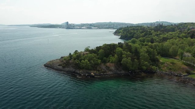 Cinematic Aerial of Beautiful Scandinavian Fjord and Nature With Green Fields and Forest in Stavanger Norway Scandinavia Europe 4k