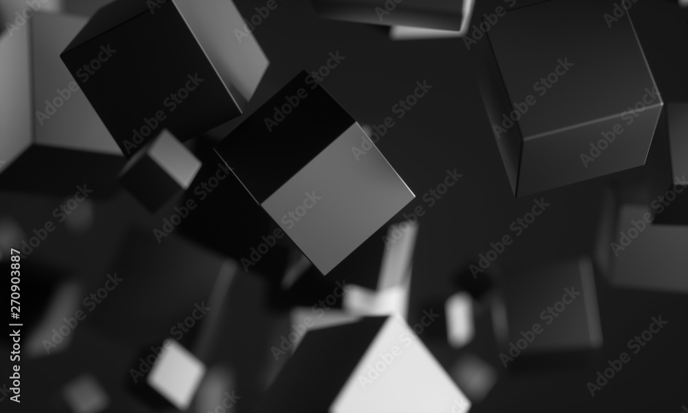 Poster abstract 3d rendering of chaotic particles. scifi cubes in empty space. futuristic background. 3d re