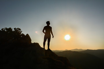 silhouette, sunset, sky, mountain, woman, female, sun, people, freedom, sunrise, nature, person, success, happy, joy, success, power, landscape, running, black, standing, outdoors, happiness, sport