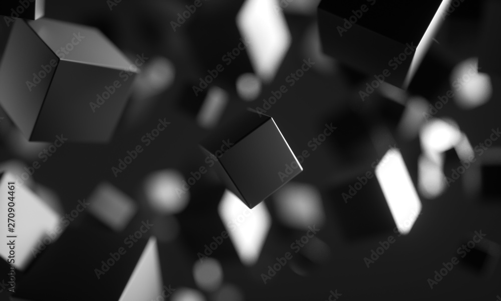 Poster abstract 3d rendering of chaotic particles. scifi cubes in empty space. futuristic background. 3d re