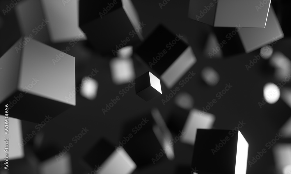 Fototapete abstract 3d rendering of chaotic particles. scifi cubes in empty space. futuristic background. 3d re