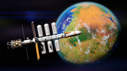 spaceship arrives in orbit of terraformed Mars, living on the red planet