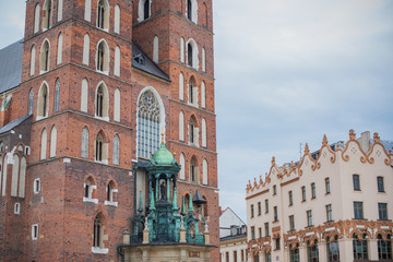 Fototapeta premium Tourism concept, look at view of city streets, centre of city. Vacation in Krakow