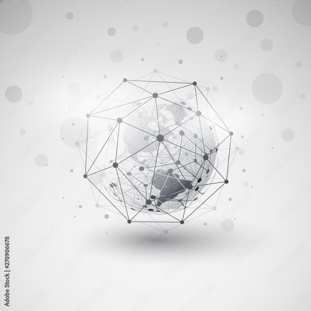 Poster modern style cloud computing and networks design concept with polygonal sphere and earth globe - big