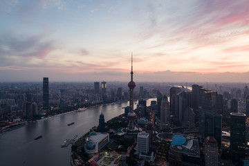 Aerial view over The Bund, Shanghai