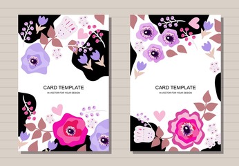 Beautiful cards design with flowers. Creative template for invitation, greeting cards, poster, flyer, brochure.