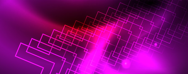 Neon glowing techno lines, hi-tech futuristic abstract background template, vector