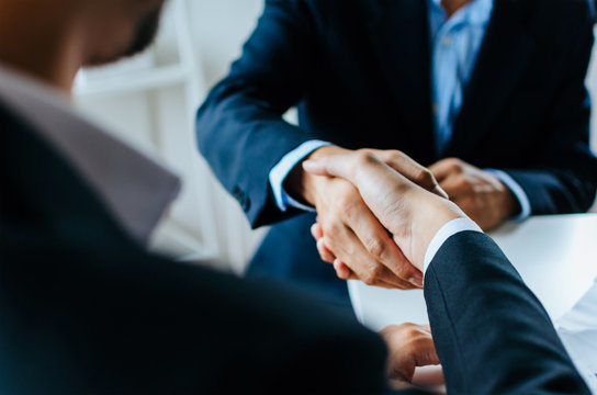 Partnership. Two Business People Shaking Hand After Business Job Interview In Meeting Room At Office, Congratulation, Investor, Success, Interview, Partnership, Teamwork, Financial, Connection Concept