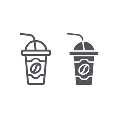 Latte to go line and glyph icon, coffee and drink, coffe cup sign, vector graphics, a linear pattern on a white background.