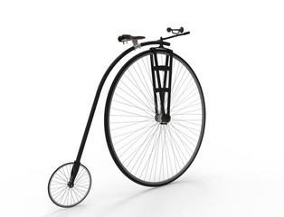 3D rendering of a vintage velocipede isolated on white background