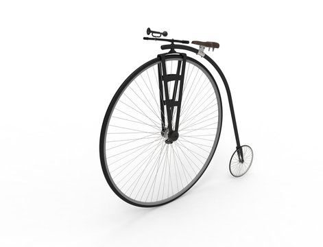 3D rendering of a vintage velocipede isolated on white background