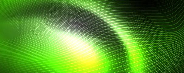 Neon vector wave lines abstract background, magic futuristic techno design