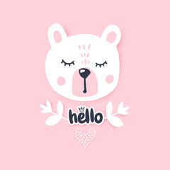 Vector Happy teddy bear girl. Awesome greeting card with bear.