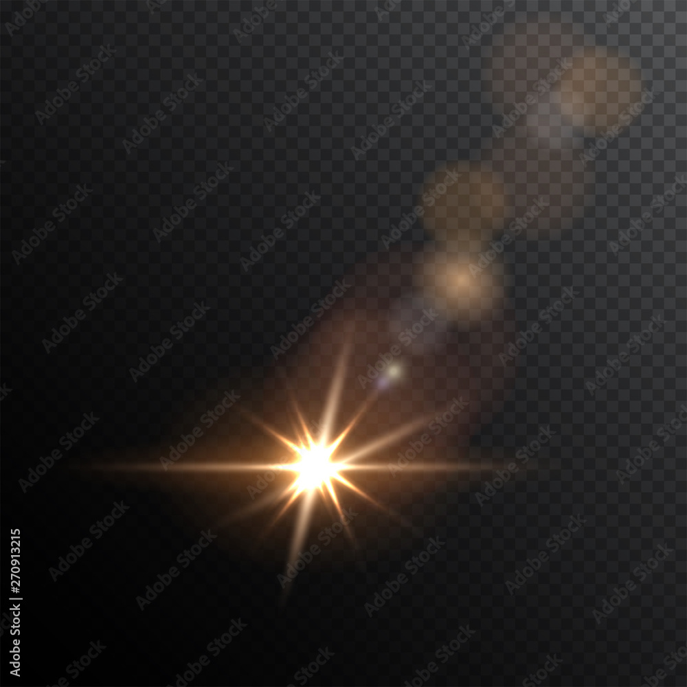 Poster bright falling flash with bokeh isolated on transparent background. vector design element.