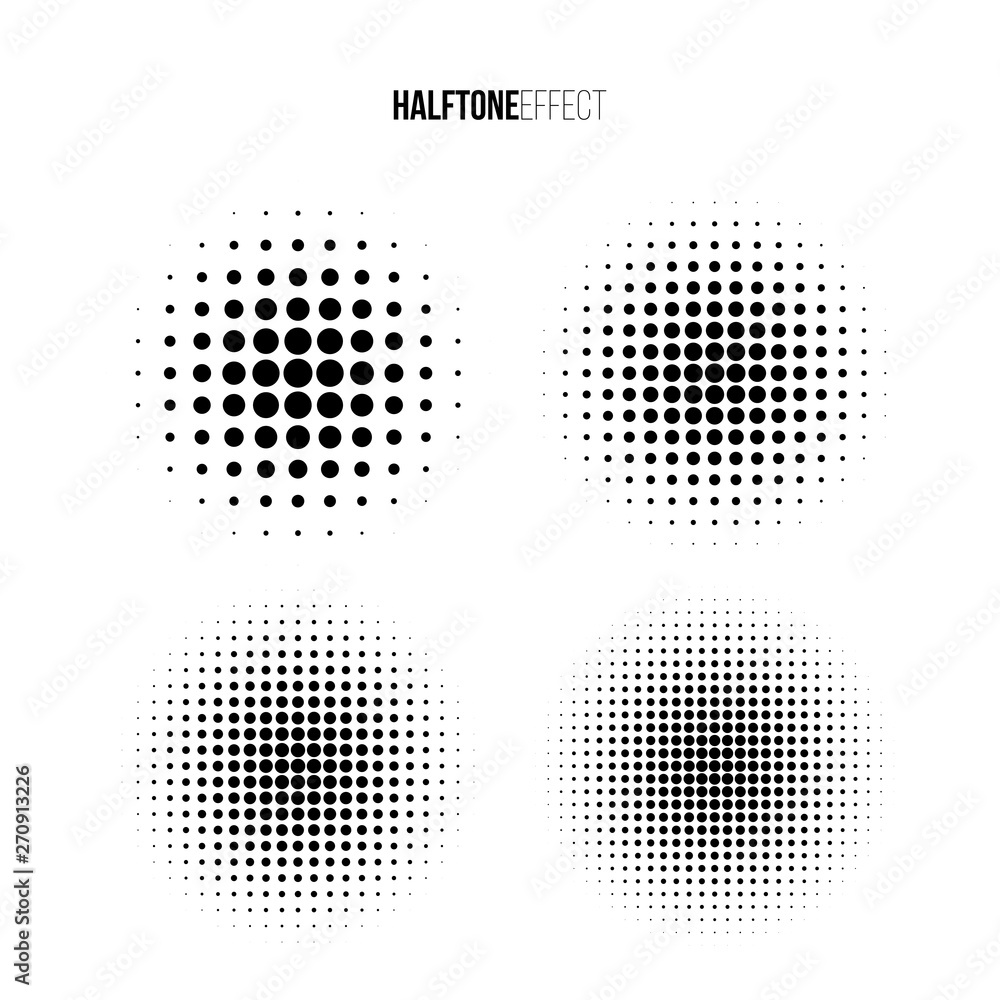 Poster vector halftone effect set. different gradient circles in halftone effect.