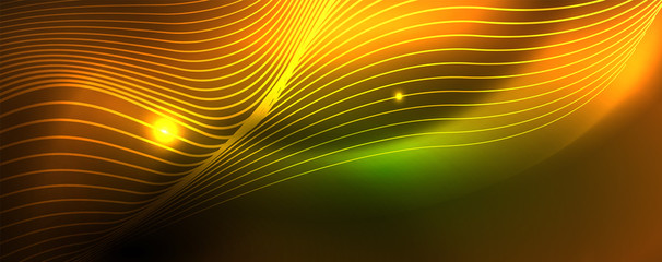 Shiny neon vector wave line abstract background, motion concept