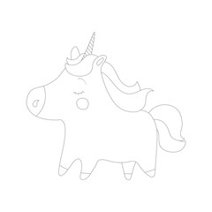 Black and white sketch of an isolated unicorn.