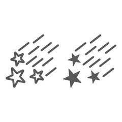 Falling stars line and glyph icon, night and forecast, shooting stars sign, vector graphics, a linear pattern on a white background.