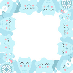 Square frame template with doodle characters.