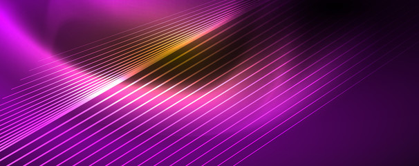 Shiny color neon light with lines, abstract wallpaper, shiny motion, magic space light. Techno abstract background