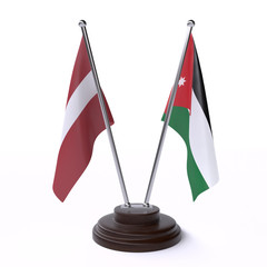 Latvia and Jordan, two table flags isolated on white background. 3d image