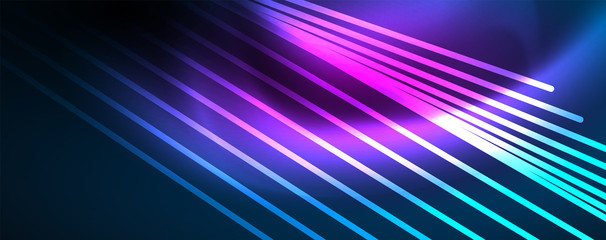 Neon blue glowing lines, magic energy space light concept, abstract background wallpaper design