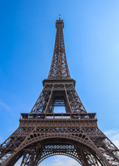 Fototapeta na wymiar Eiffel Tower in Paris France against blue sky. April 2019