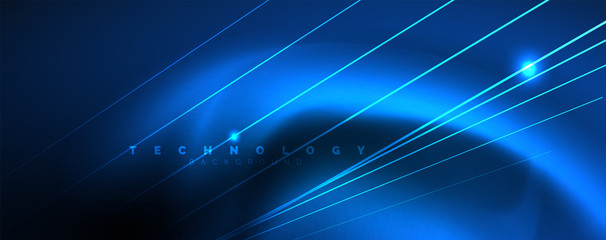 Fototapeta na wymiar Neon blue glowing lines, magic energy space light concept, abstract background wallpaper design