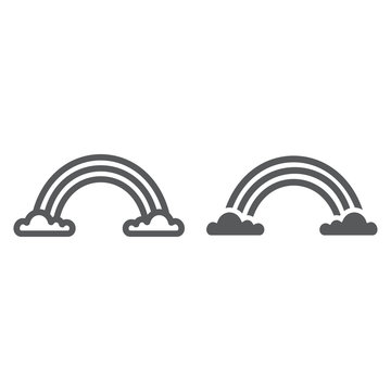 Rainbow line and glyph icon, weather and climate, rainbow on clouds sign, vector graphics, a linear pattern on a white background.