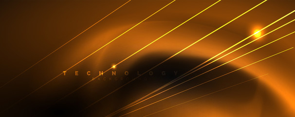 Shiny color neon light with lines, abstract wallpaper, shiny motion, magic space light. Techno abstract background