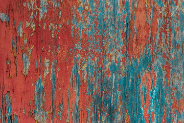 blue wood surface cracked red paint old board background grunge base design art