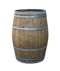 wooden oak barrel with steel hoops gray, wooden old weathered classic technology wineries