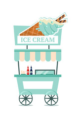 Ice cream sale stand flat vector illustration