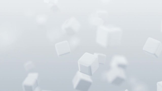 Abstract 3d render of flying cubes, motion background design with bokeh effect, 4k video
