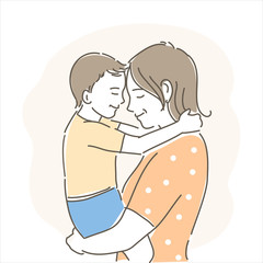 Happy family. Smiling mother and child. Hand drawn vector illustration.