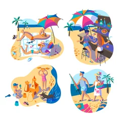 Fotobehang People on summer vacation flat illustrations set © backup_studio