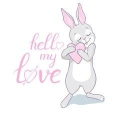 Bunny cute print. Sweet baby boy shower card. Hare fashion child vector. Cool and lovely rabbit illustration for nursery t-shirt, kids apparel, invitation, simple scandinavian child design