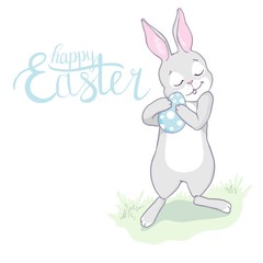 Cartoon little bunny holding Easter egg
