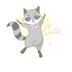 Vector illustration with cute raccoon holding in the hands of the heart. Perfect for greeting cards for Valentine's Day.